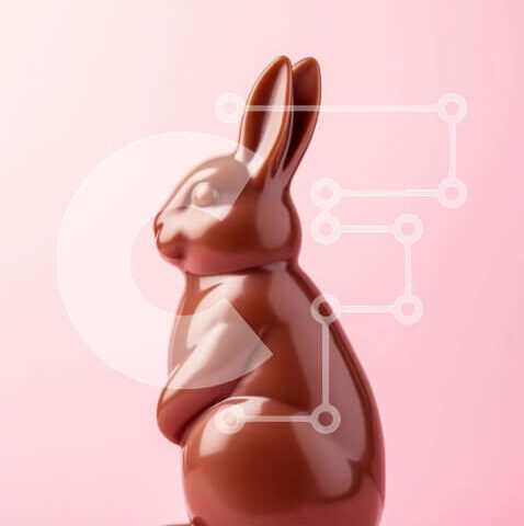 Intra Συλλεκτικό Ξύλινο Παζλ Plywood  4mm - Σοκολατένιο λαγουδάκι σε ροζ φόντο για το Πάσχα Σε Ξύλινο Κουτί - Διαστάσεις: 10x10 cm – 25 κομμάτια - Image 1