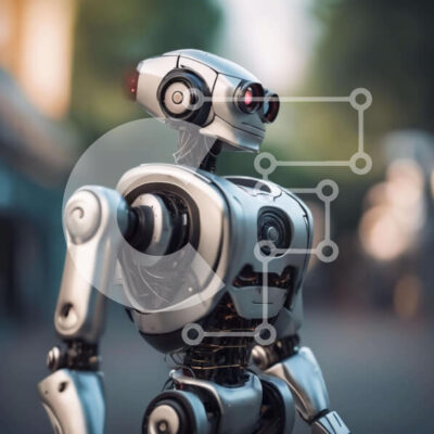 Intra Συλλεκτικό Ξύλινο Παζλ Plywood  4mm - Περίεργο ασημένιο ρομπότ στην πόλη Σε Ξύλινο Κουτί - Διαστάσεις Puzzle: 10x10 cm – 25 κομμάτια - Image 1