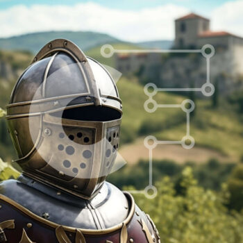 Intra Συλλεκτικό Ξύλινο Παζλ Plywood  4mm - Μεσαιωνικός ιππότης με πανοπλία που στέκεται στο πεδίο με τα βουνά Σε Ξύλινο Κουτί - Διαστάσεις Puzzle: 10x10 cm – 25 κομμάτια - Image 1