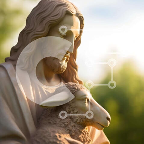 Intra Συλλεκτικό Ξύλινο Παζλ Plywood 4mm - Άγαλμα του Ιησού που κρατά ένα πρόβατο Σε Ξύλινο Κουτί - Διαστάσεις Puzzle: 10x10 cm – 25 κομμάτια - Image 1