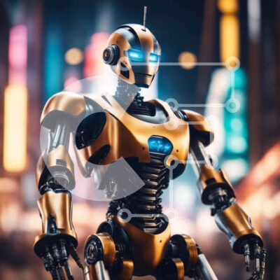 Intra Συλλεκτικό Ξύλινο Παζλ Plywood 4mm - Ρομπότ στην πόλη τη νύχτα με τεχνητή νοημοσύνη (AI) Σε Ξύλινο Κουτί - Διαστάσεις Puzzle: 10x10 cm – 25 κομμάτια - Image 1