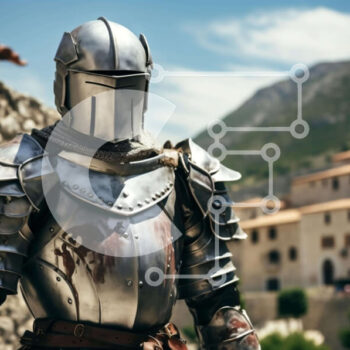 Intra Συλλεκτικό Ξύλινο Παζλ Plywood  4mm - Μεσαιωνικός ιππότης με πανοπλία που στέκεται μπροστά από ένα παλιό κτίριο Σε Ξύλινο Κουτί - Διαστάσεις Puzzle: 10x10 cm – 25 κομμάτια - Image 1