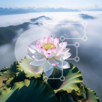 Intra Συλλεκτικό Ξύλινο Παζλ Plywood 4mm - Μονό ροζ λουλούδι λωτού που περιβάλλεται από σύννεφα Σε Ξύλινο Κουτί - Διαστάσεις: 10x10 cm – 25 κομμάτια - Image 1