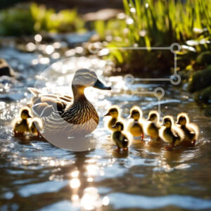 Intra Συλλεκτικό Ξύλινο Παζλ Plywood  4mm - Μητέρα πάπια και παπάκια που κολυμπούν σε ένα ποτάμι Σε Ξύλινο Κουτί - Διαστάσεις: 10x10 cm – 25 κομμάτια