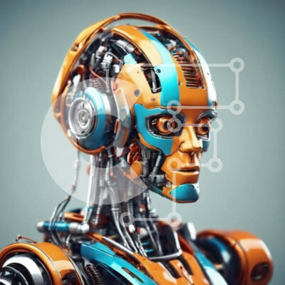 Intra Συλλεκτικό Ξύλινο Παζλ Plywood  4mm - Πορτοκαλί και μπλε ρομπότ στην τεχνητή νοημοσύνη και τη ρομποτική Σε Ξύλινο Κουτί - Διαστάσεις Puzzle: 10x10 cm – 25 κομμάτια - Image 1