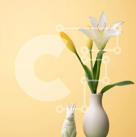 Intra Συλλεκτικό Ξύλινο Παζλ Plywood  4mm - Λευκό βάζο με κουνέλια και κρίνους Σε Ξύλινο Κουτί - Διαστάσεις: 10x10 cm – 25 κομμάτια - Image 1