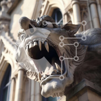 Intra Συλλεκτικό Ξύλινο Παζλ Plywood 4mm - Άγαλμα Gargoyle με ανοιχτό στόμα στο παλιό κτίριο Σε Ξύλινο Κουτί - Διαστάσεις Puzzle: 10x10 cm – 25 κομμάτια - Image 1