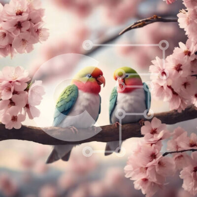 Intra Συλλεκτικό Ξύλινο Παζλ Plywood 4mm - Πολύχρωμοι παπαγάλοι σε κλαδί με ροζ άνθη Σε Ξύλινο Κουτί - Διαστάσεις: 10x10 cm – 25 κομμάτια - Image 1