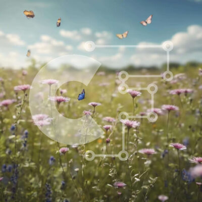 Intra Συλλεκτικό Ξύλινο Παζλ Plywood 4mm - Πεδίο με αγριολούλουδα με πολύχρωμες πεταλούδες Σε Ξύλινο Κουτί - Διαστάσεις: 10x10 cm – 25 κομμάτια - Image 1