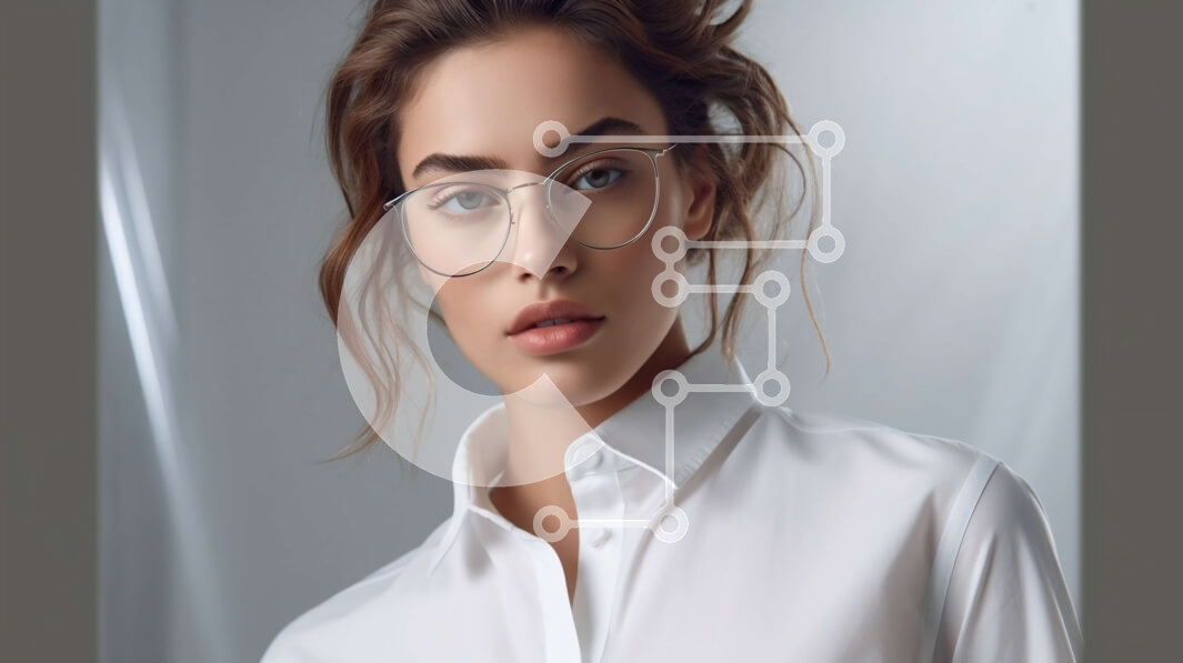 Intra Συλλεκτικό Ξύλινο Παζλ Plywood  4mm - Πανέμορφη γυναίκα με γυαλιά και λευκό πουκάμισο ποζάρει για την κάμερα Σε Ξύλινο Κουτί - Διαστάσεις Puzzle: 10x10 cm – 25 κομμάτια