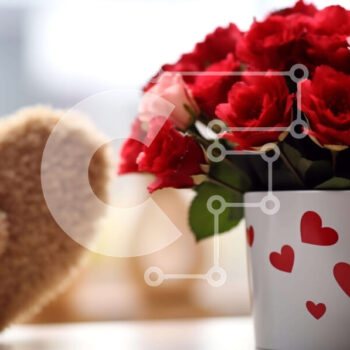 Intra Συλλεκτικό Ξύλινο Παζλ Plywood  4mm - Στοργική σκηνή του Αγίου Βαλεντίνου με κόκκινα τριαντάφυλλα και αρκουδάκια Σε Ξύλινο Κουτί - Διαστάσεις Puzzle: 10x10 cm – 25 κομμάτια - Image 1