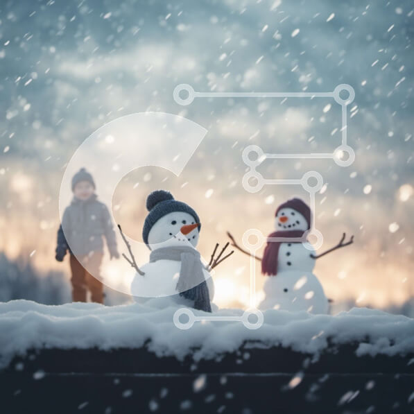 Intra Συλλεκτικό Ξύλινο Παζλ Plywood  4mm - Δύο χιονάνθρωποι σε ένα χιονισμένο τοπίο με ένα παιδί Σε Ξύλινο Κουτί - Διαστάσεις Puzzle: 10x10 cm – 25 κομμάτια