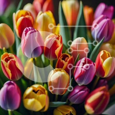 Intra Συλλεκτικό Ξύλινο Παζλ Plywood  4mm - Ζωντανή ανθοδέσμη τουλίπας με πράσινο - Φωτογραφία Αρχείου Σε Ξύλινο Κουτί - Διαστάσεις: 10x10 cm – 25 κομμάτια - Image 1