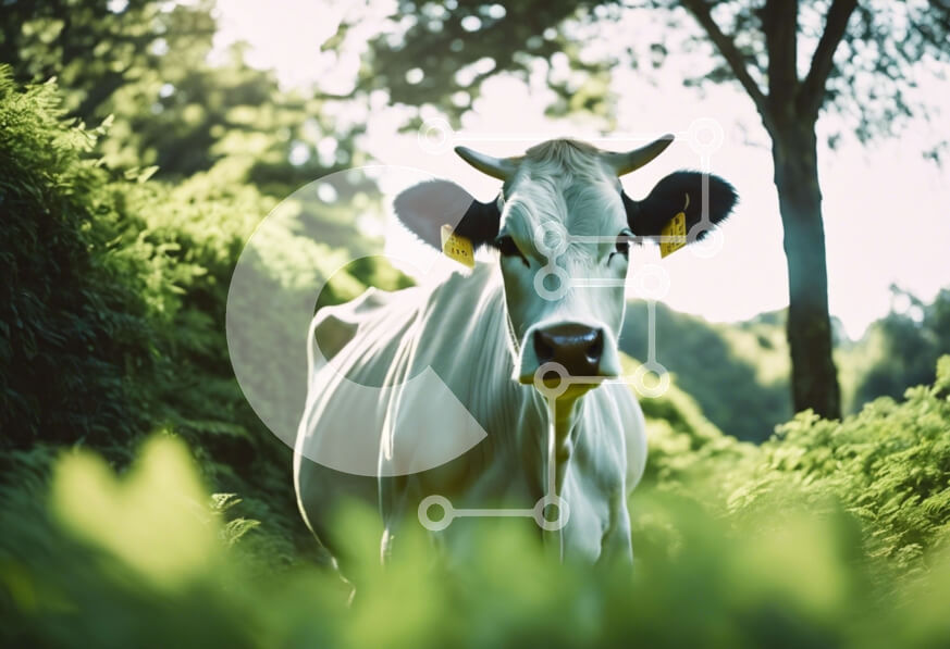 Intra Συλλεκτικό Ξύλινο Παζλ Plywood  4mm - Περίεργη λευκή αγελάδα σε ένα καταπράσινο δάσος Σε Ξύλινο Κουτί - Διαστάσεις: 10x10 cm – 25 κομμάτια