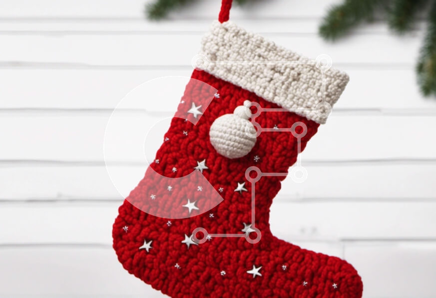 Intra Συλλεκτικό Ξύλινο Παζλ Plywood  4mm - Κόκκινη κροσέ κάλτσα με λευκά αστέρια Σε Ξύλινο Κουτί - Διαστάσεις: 10x10 cm – 25 κομμάτια