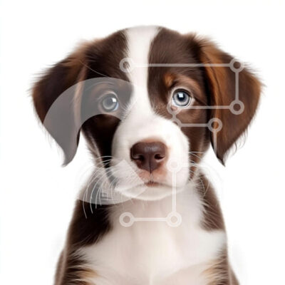 Intra Συλλεκτικό Ξύλινο Παζλ Plywood  4mm - Χαριτωμένη εικόνα ενός καφέ και λευκού κουταβιού με μπλε μάτια Σε Ξύλινο Κουτί - Διαστάσεις: 10x10 cm – 25 κομμάτια - Image 1