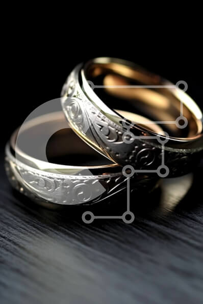 Intra Συλλεκτικό Ξύλινο Παζλ Plywood  4mm - Κομψή εικόνα δύο χρυσών βέρες σε μαύρη επιφάνεια Σε Ξύλινο Κουτί - Διαστάσεις: 10x10 cm – 25 κομμάτια