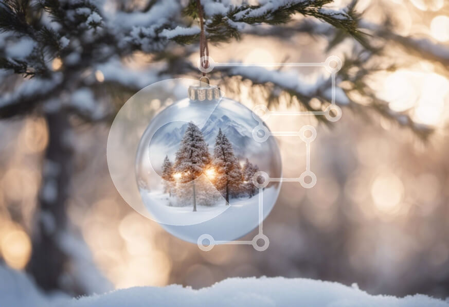 Intra Συλλεκτικό Ξύλινο Παζλ Plywood  4mm - Χιονισμένο στολίδι Χριστουγεννιάτικου δέντρου με δέντρα στο φόντο Σε Ξύλινο Κουτί - Διαστάσεις: 10x10 cm – 25 κομμάτια