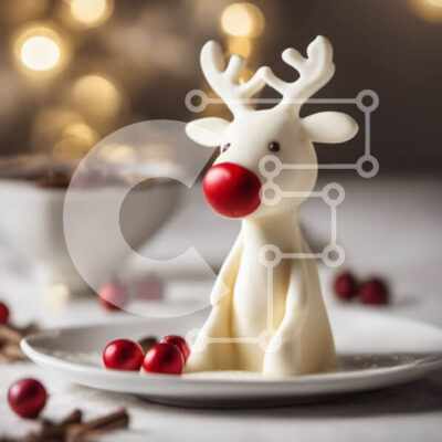 Intra Συλλεκτικό Ξύλινο Παζλ Plywood 4mm - Ειδώλιο λευκού τάρανδου σε κενό πιάτο με κόκκινα μούρα Σε Ξύλινο Κουτί - Διαστάσεις: 10x10 cm – 25 κομμάτια - Image 1