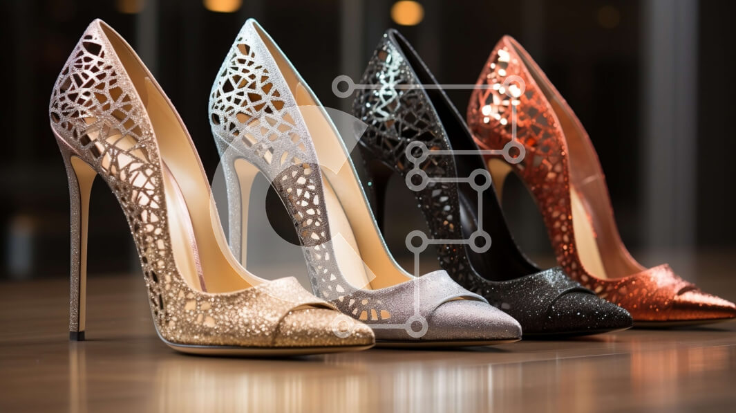 Intra Συλλεκτικό Ξύλινο Παζλ Plywood  4mm - Ζευγάρι ψηλοτάκουνα παπούτσια σε χρυσό, ασημί και μαύρο χρώμα Σε Ξύλινο Κουτί - Διαστάσεις Puzzle: 10x10 cm – 25 κομμάτια