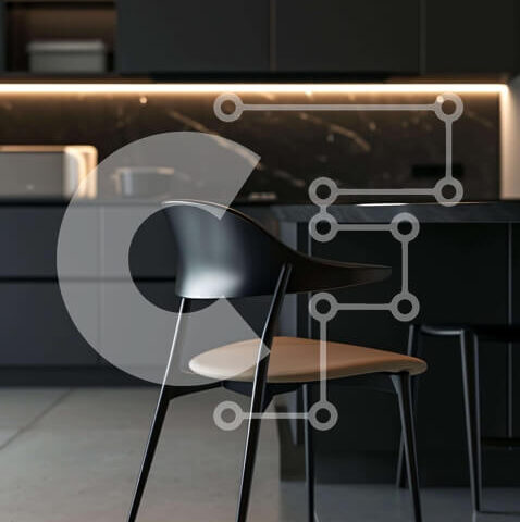 Intra Συλλεκτικό Ξύλινο Παζλ Plywood  4mm - Μοντέρνα κουζίνα με μαύρα ντουλάπια και μαρμάρινους πάγκους Σε Ξύλινο Κουτί - Διαστάσεις Puzzle: 10x10 cm – 25 κομμάτια - Image 1