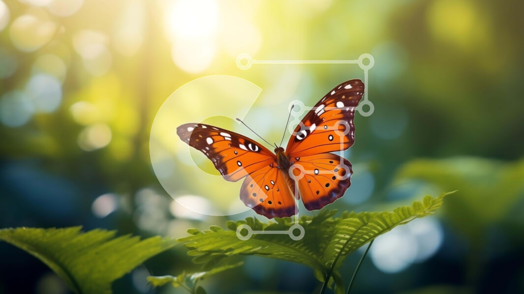 Intra Συλλεκτικό Ξύλινο Παζλ Plywood  4mm - Πορτοκαλί πεταλούδα που στηρίζεται στο πράσινο φύλλο στο δάσος Σε Ξύλινο Κουτί - Διαστάσεις: 10x10 cm – 25 κομμάτια