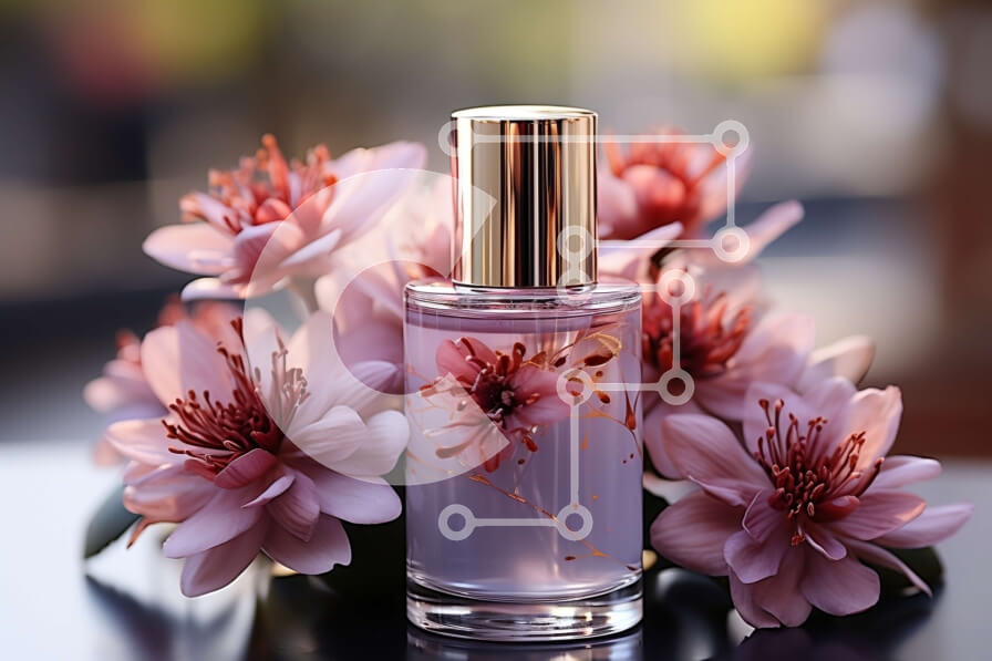 Intra Συλλεκτικό Ξύλινο Παζλ Plywood  4mm - Κομψό ροζ μπουκάλι αρώματος με άνθη κερασιάς Σε Ξύλινο Κουτί - Διαστάσεις Puzzle: 10x10 cm – 25 κομμάτια