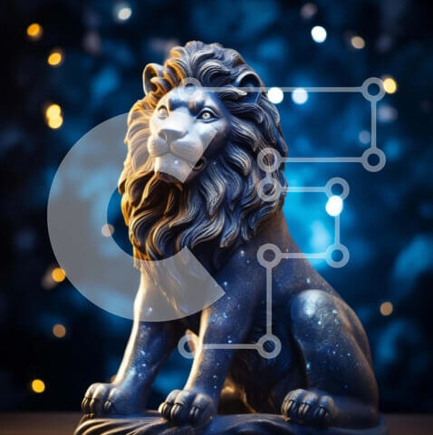 Intra Συλλεκτικό Ξύλινο Παζλ Plywood  4mm - Άγαλμα μπλε λιονταριού σε φωτισμένο φόντο Σε Ξύλινο Κουτί - Διαστάσεις Puzzle: 10x10 cm – 25 κομμάτια - Image 1