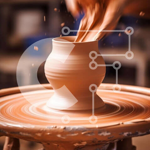 Intra Συλλεκτικό Ξύλινο Παζλ Plywood  4mm - Ο αγγειοπλάστης φτιάχνει αγγεία στον τροχό με χύσιμο πηλού Σε Ξύλινο Κουτί - Διαστάσεις Puzzle: 10x10 cm – 25 κομμάτια - Image 1