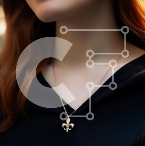 Intra Συλλεκτικό Ξύλινο Παζλ Plywood  4mm - Κομψό χρυσό κολιέ με μενταγιόν Fleur-de-lis Σε Ξύλινο Κουτί - Διαστάσεις Puzzle: 10x10 cm – 25 κομμάτια - Image 1