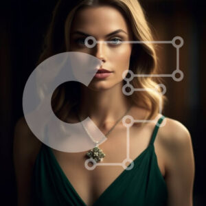 Intra Συλλεκτικό Ξύλινο Παζλ Plywood  4mm - Εκλεπτυσμένο πορτρέτο μιας νεαρής γυναίκας με πράσινο φόρεμα και χρυσό κολιέ Σε Ξύλινο Κουτί - Διαστάσεις Puzzle: 10x10 cm – 25 κομμάτια