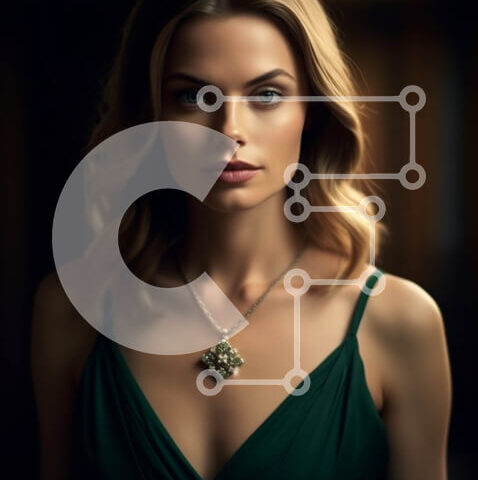 Intra Συλλεκτικό Ξύλινο Παζλ Plywood  4mm - Εκλεπτυσμένο πορτρέτο μιας νεαρής γυναίκας με πράσινο φόρεμα και χρυσό κολιέ Σε Ξύλινο Κουτί - Διαστάσεις Puzzle: 10x10 cm – 25 κομμάτια - Image 1