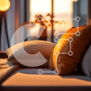 Intra Συλλεκτικό Ξύλινο Παζλ Plywood  4mm - Όμορφη εικόνα ενός υπνοδωματίου με θέα στην πόλη στο ηλιοβασίλεμα Σε Ξύλινο Κουτί - Διαστάσεις Puzzle: 10x10 cm – 25 κομμάτια