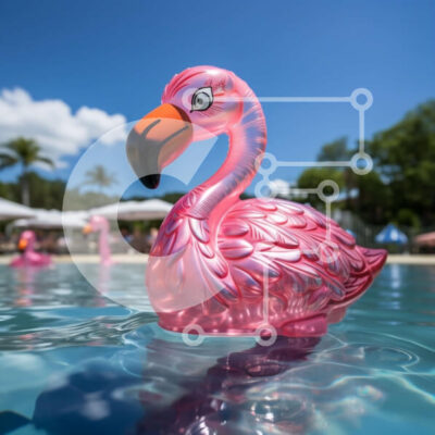 Intra Συλλεκτικό Ξύλινο Παζλ Plywood  4mm - Ροζ Φλαμίνγκο που στέκεται σε μια πισίνα με γαλάζιο ουρανό και σύννεφα Σε Ξύλινο Κουτί - Διαστάσεις: 10x10 cm – 25 κομμάτια - Image 1