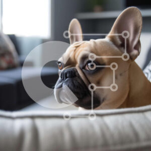 Intra Συλλεκτικό Ξύλινο Παζλ Plywood  4mm - Αξιολάτρευτο γαλλικό μπουλντόγκ που κάθεται σε έναν καναπέ σε ένα άνετο σαλόνι Σε Ξύλινο Κουτί - Διαστάσεις: 10x10 cm – 25 κομμάτια