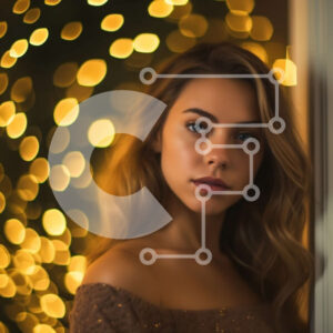 Intra Συλλεκτικό Ξύλινο Παζλ Plywood  4mm - Η κομψή νεαρή γυναίκα ποζάρει μπροστά από ένα παράθυρο με θολά φώτα Σε Ξύλινο Κουτί - Διαστάσεις Puzzle: 10x10 cm – 25 κομμάτια