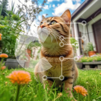 Intra Συλλεκτικό Ξύλινο Παζλ Plywood  4mm - Αξιολάτρευτη ριγέ εικόνα γάτας με φόντο όμορφο λουλούδι Σε Ξύλινο Κουτί - Διαστάσεις: 10x10 cm – 25 κομμάτια - Image 1