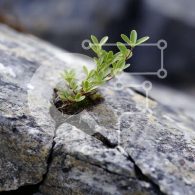 Intra Συλλεκτικό Ξύλινο Παζλ Plywood  4mm - Μικρό πράσινο φυτό που αναπτύσσεται σε ρωγμές βράχων Σε Ξύλινο Κουτί - Διαστάσεις: 10x10 cm – 25 κομμάτια - Image 1