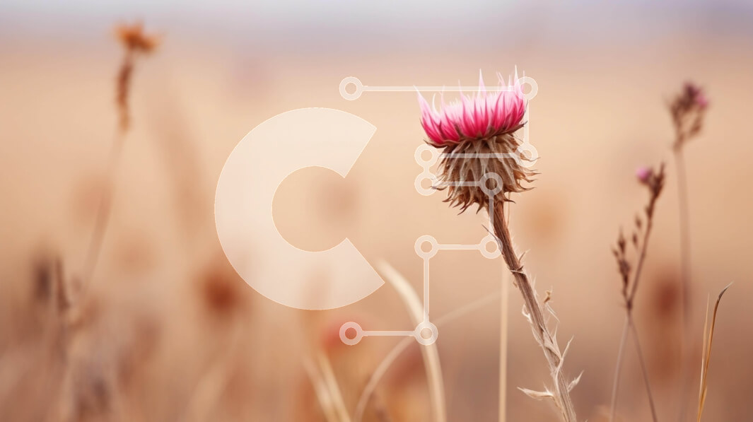 Intra Συλλεκτικό Ξύλινο Παζλ Plywood  4mm - Μονό ροζ λουλούδι σε χωράφι με ξηρό γρασίδι Σε Ξύλινο Κουτί - Διαστάσεις: 10x10 cm – 25 κομμάτια