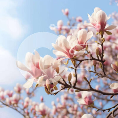 Intra Συλλεκτικό Ξύλινο Παζλ Plywood  4mm - Ανθισμένο δέντρο Magnolia την άνοιξη με μπλε ουρανό Σε Ξύλινο Κουτί - Διαστάσεις: 10x10 cm – 25 κομμάτια - Image 1