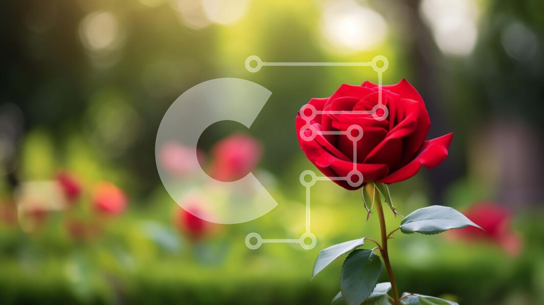 Intra Συλλεκτικό Ξύλινο Παζλ Plywood  4mm - Μονό κόκκινο τριαντάφυλλο σε ανοιχτό χωράφι με πράσινο και λουλούδια Σε Ξύλινο Κουτί - Διαστάσεις: 10x10 cm – 25 κομμάτια