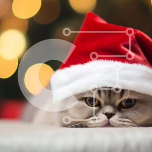 Intra Συλλεκτικό Ξύλινο Παζλ Plywood  4mm - Αξιολάτρευτη γκρίζα γάτα με καπέλο Άγιου Βασίλη Σε Ξύλινο Κουτί - Διαστάσεις: 10x10 cm – 25 κομμάτια