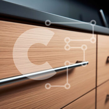 Intra Συλλεκτικό Ξύλινο Παζλ Plywood  4mm - Κοντινό πλάνο μοντέρνου ξύλινου ντουλαπιού κουζίνας με κομψές μεταλλικές λαβές Σε Ξύλινο Κουτί - Διαστάσεις Puzzle: 10x10 cm – 25 κομμάτια - Image 1