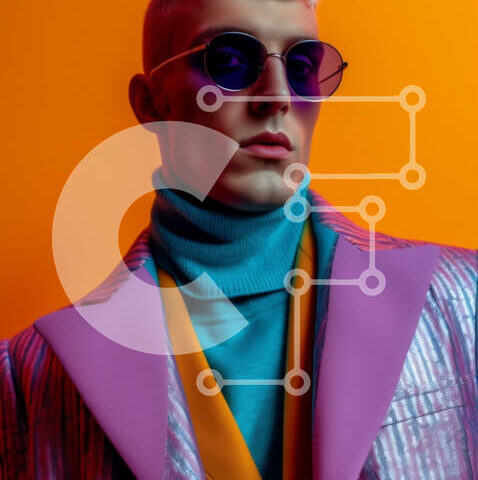 Intra Συλλεκτικό Ξύλινο Παζλ Plywood  4mm - Πολύχρωμο άνδρας με σακάκι και γυαλιά ηλίου σε πορτοκαλί φόντο Σε Ξύλινο Κουτί - Διαστάσεις Puzzle: 10x10 cm – 25 κομμάτια - Image 1