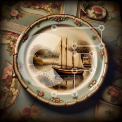 Intra Συλλεκτικό Ξύλινο Παζλ Plywood  4mm - Όμορφη ζωγραφική ενός ιστιοφόρου σε μια γαλήνια λίμνη Σε Ξύλινο Κουτί - Διαστάσεις: 10x10 cm – 25 κομμάτια - Image 1