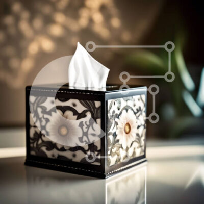 Intra Συλλεκτικό Ξύλινο Παζλ Plywood  4mm - Κομψό, μαύρο και άσπρο, λουλουδάτο κουτί χαρτομάντιλο για διακόσμηση σπιτιού Σε Ξύλινο Κουτί - Διαστάσεις: 10x10 cm – 25 κομμάτια - Image 1