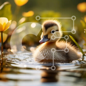 Intra Συλλεκτικό Ξύλινο Παζλ Plywood  4mm - Χαριτωμένο μωρό πάπια που κολυμπά στη λίμνη με κίτρινα λουλούδια Σε Ξύλινο Κουτί - Διαστάσεις: 10x10 cm – 25 κομμάτια