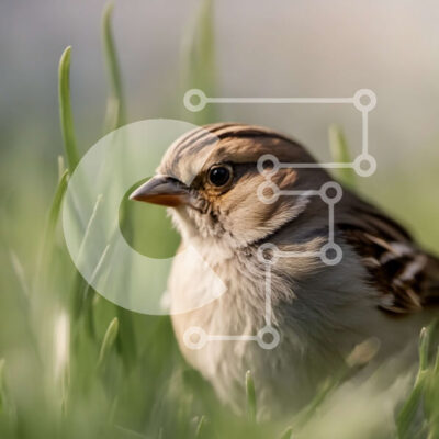 Intra Συλλεκτικό Ξύλινο Παζλ Plywood  4mm - Σπουργίτι σκαρφαλωμένο στο καταπράσινο γρασίδι Σε Ξύλινο Κουτί - Διαστάσεις: 10x10 cm – 25 κομμάτια - Image 1