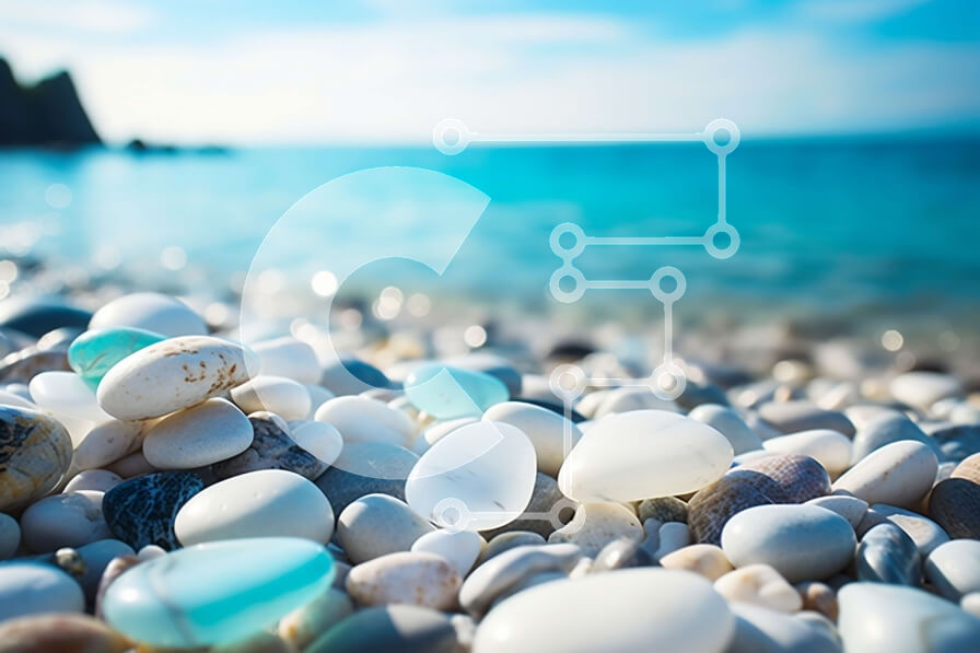 Intra Συλλεκτικό Ξύλινο Παζλ Plywood  4mm - Ηλιόλουστη παραλία με λευκά και μπλε βότσαλα Σε Ξύλινο Κουτί - Διαστάσεις: 10x10 cm – 25 κομμάτια