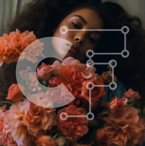 Intra Συλλεκτικό Ξύλινο Παζλ Plywood 4mm - Όμορφη γυναίκα που κρατά ένα μάτσο ροζ και πορτοκαλί λουλούδια Σε Ξύλινο Κουτί - Διαστάσεις Puzzle: 10x10 cm – 25 κομμάτια - Image 1